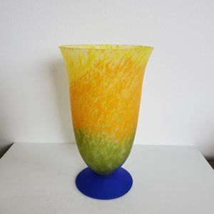 Vintage satin glass MCM splatter finish tall pedestal vase bright spring colors